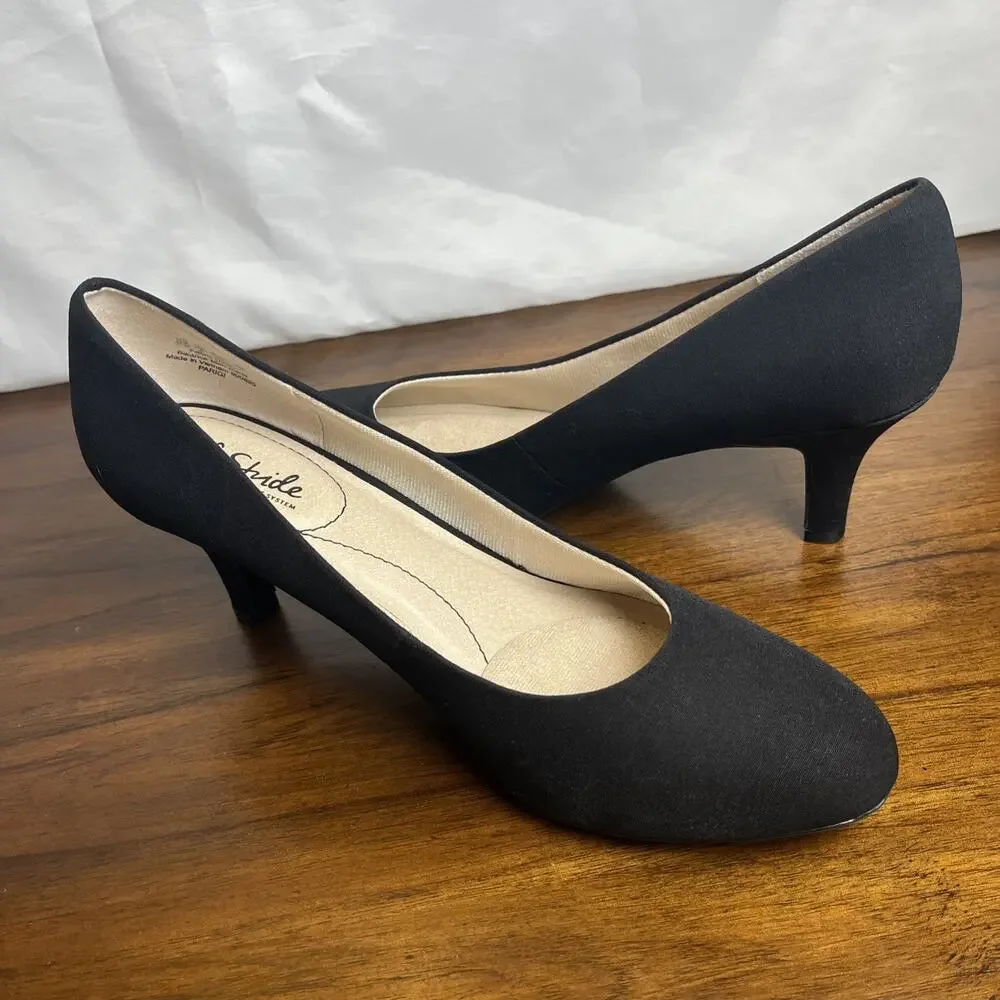 Life Stride Womens PARIGI Pumps Size 11M Black Fabric Heels SoftSystem Boss Prep